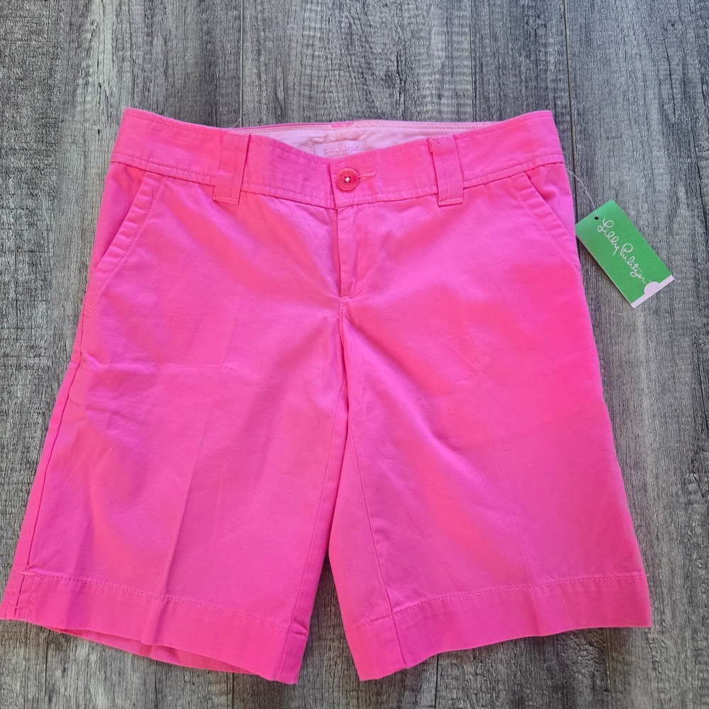 Lilly Pulitzer Resort Bermuda Shorts Hottie Pink Cotton Palm Tree Size 2 NWT